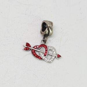 Vtg Kay Jeweler Sterling Silver 925 Arrow Love Heart Dangle Charm Euro Bracelet